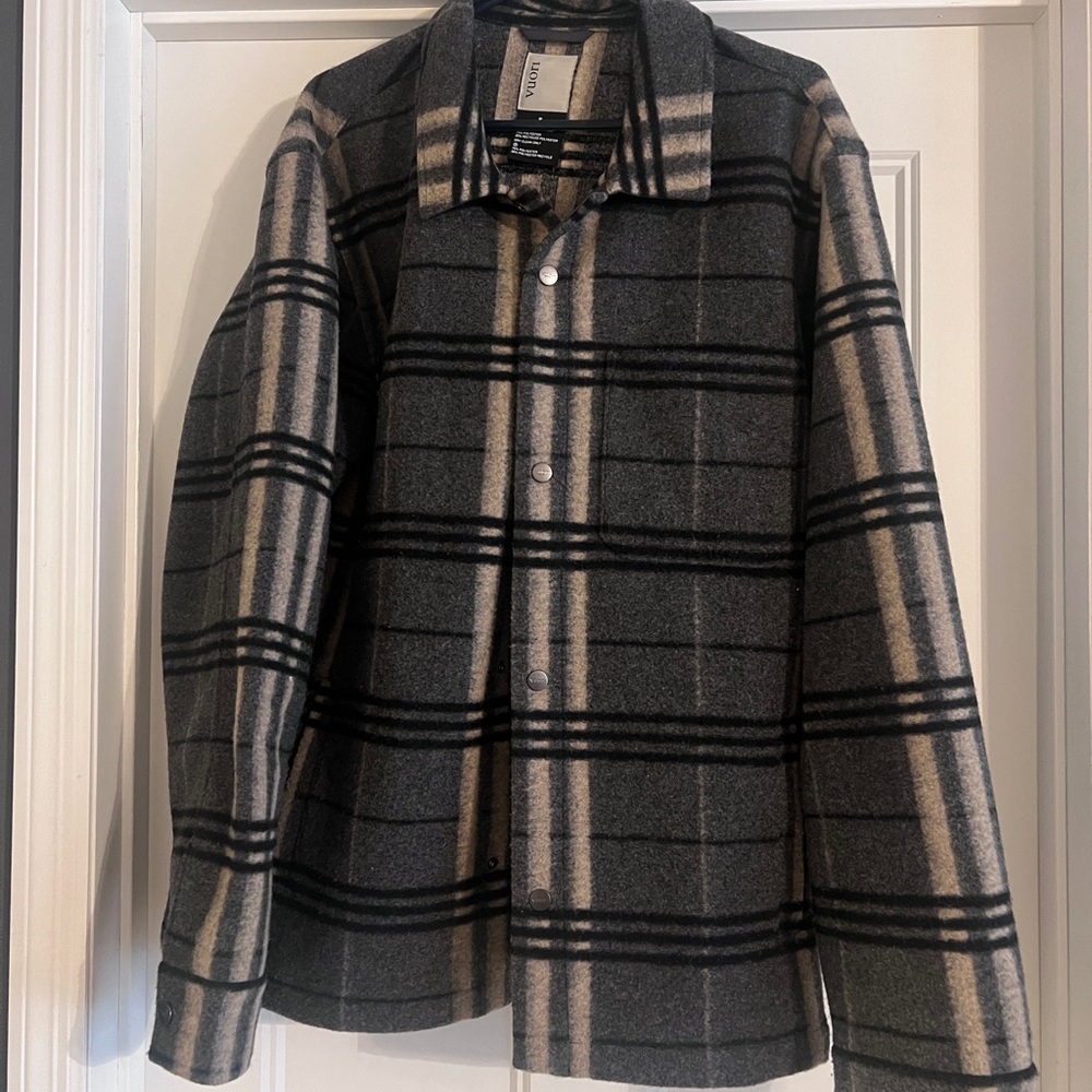 Vuori Men's Plaid Shirt Jacket - Gray and Cream